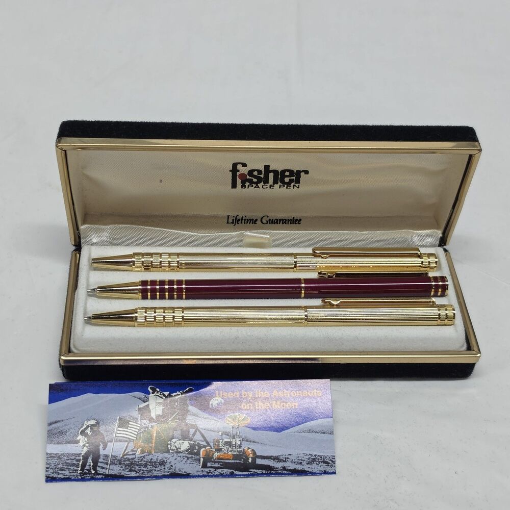 Fisher Space Pen Pencils Rare 3 Piece Set Burgundy Gold Vintage 90s Y2K NASA